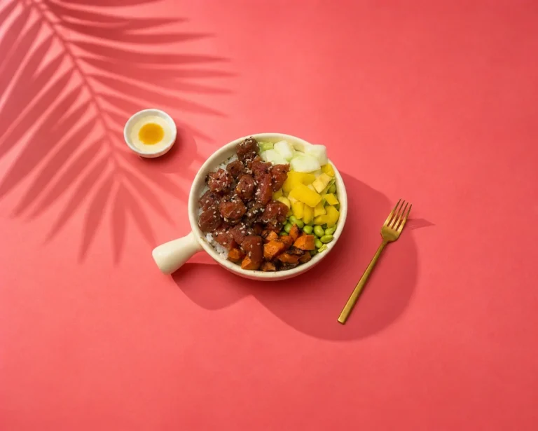 Island Poke Bowl served as one of the healthy bowls in Aruba at Waffles Beach House
