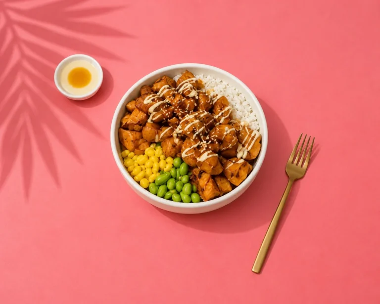 Teriyaki Zen Bowl served as part of the best lunch in Aruba at Waffles Beach House